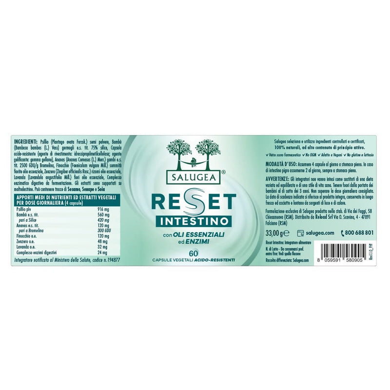 etichetta dell'integratore Reset Intestino Salugea