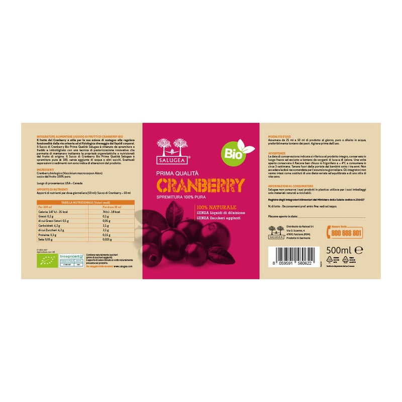 etichetta del succo di cranberry Salugea