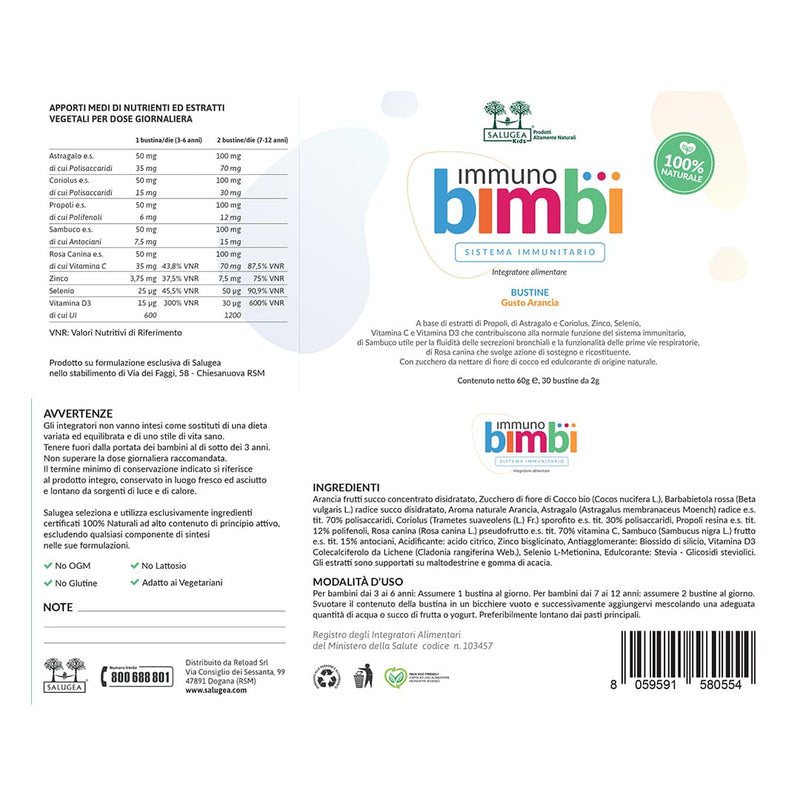 etichetta di Immuno Bimbi