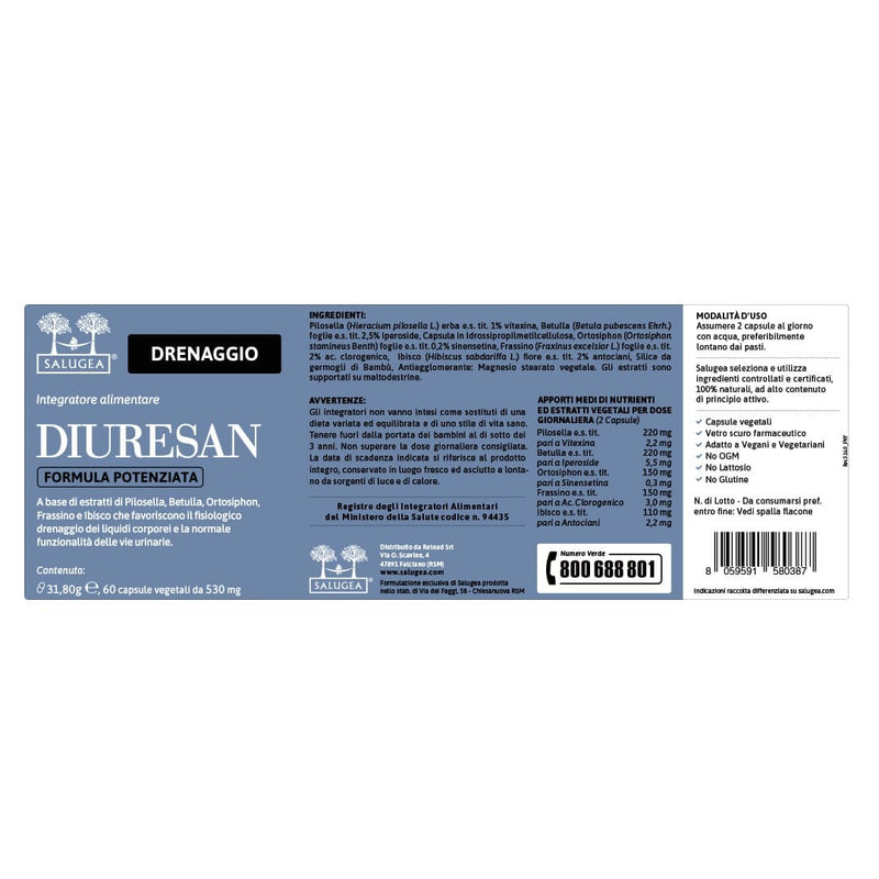 etichetta dell'integratore Diuresan Salugea