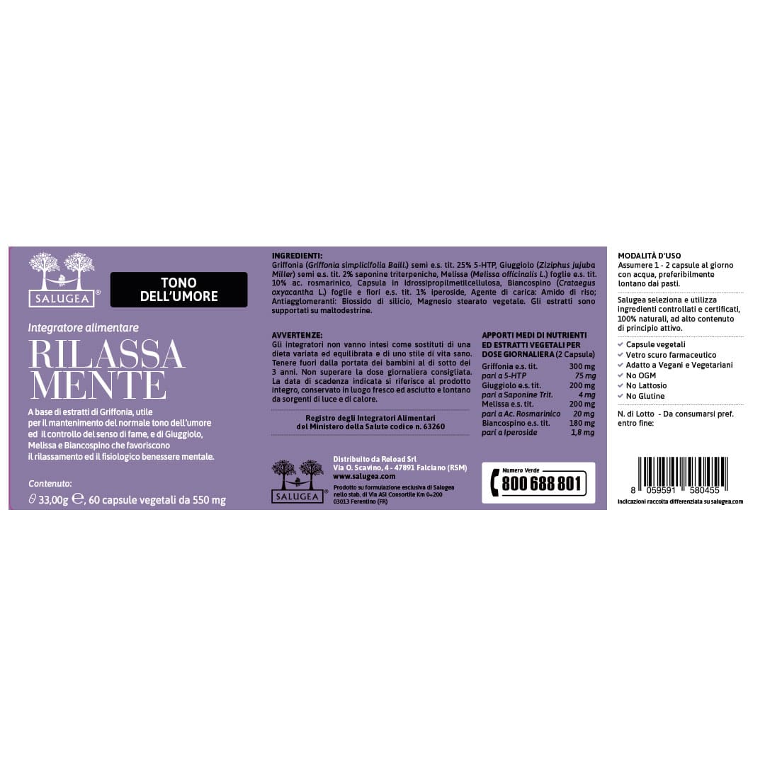 label of Rilassa Mente Salugea, the relaxing supplement