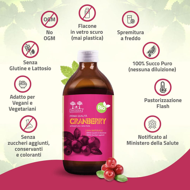 caratteristiche del succo di mirtillo rosso americano bio salugea