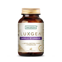LuxGea Capelli e Unghie Salugea, flacone da 60 capsule vegetali con Ortica, Biotina, Rame e Vitamina B6
