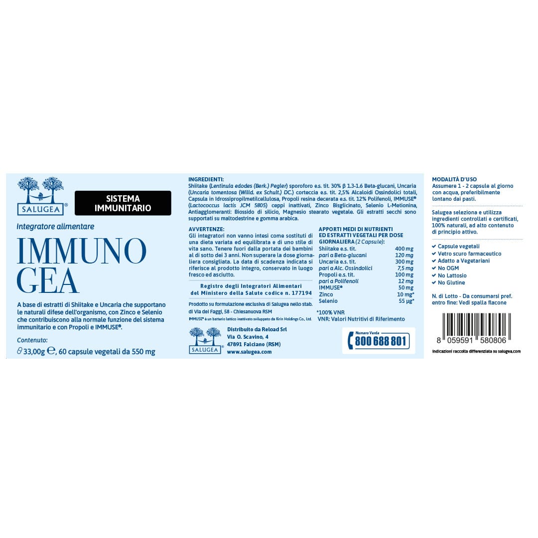etichetta dell'integratore alimentare ImmunoGea Salugea