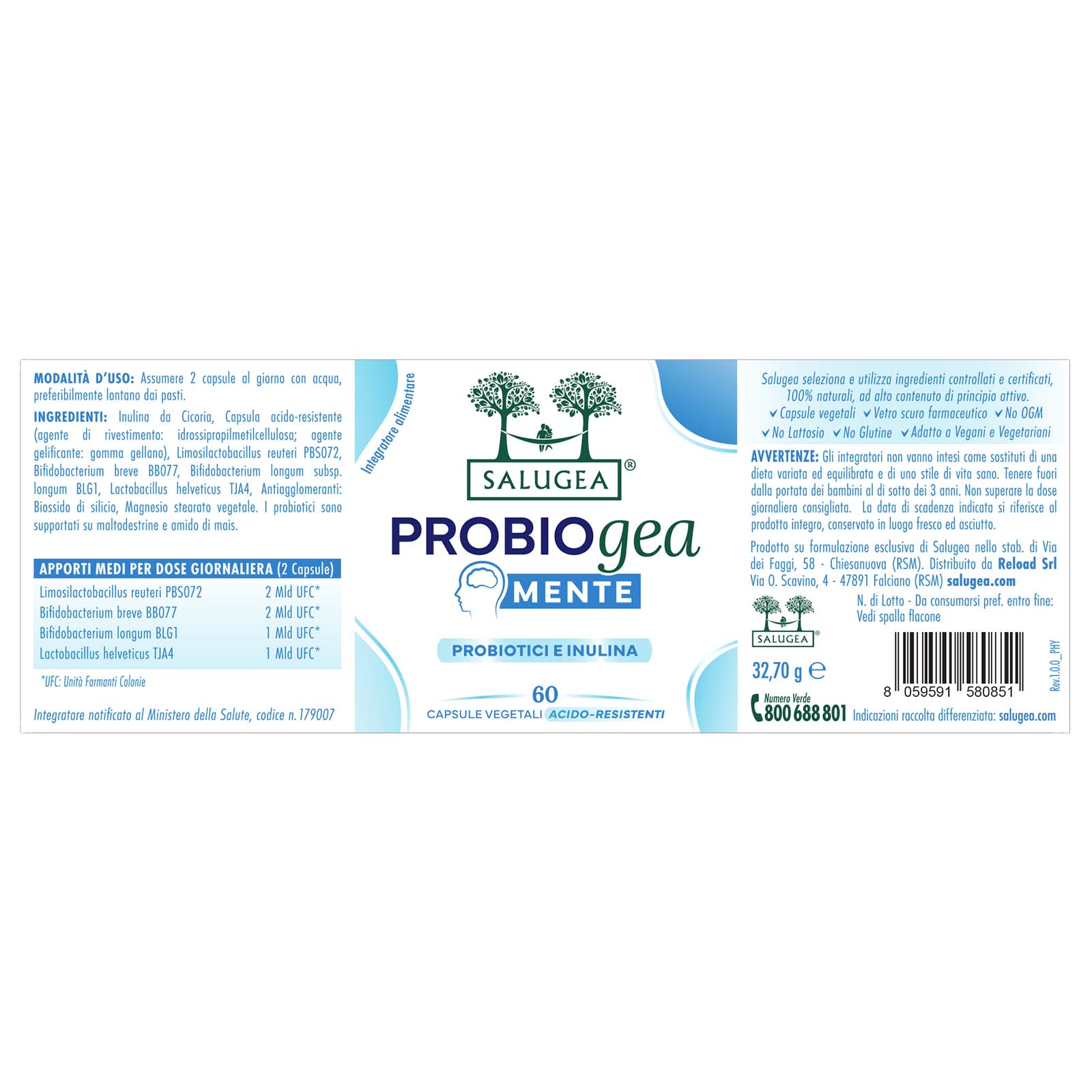 etichetta dell'integratore naturale ProbioGea Mente