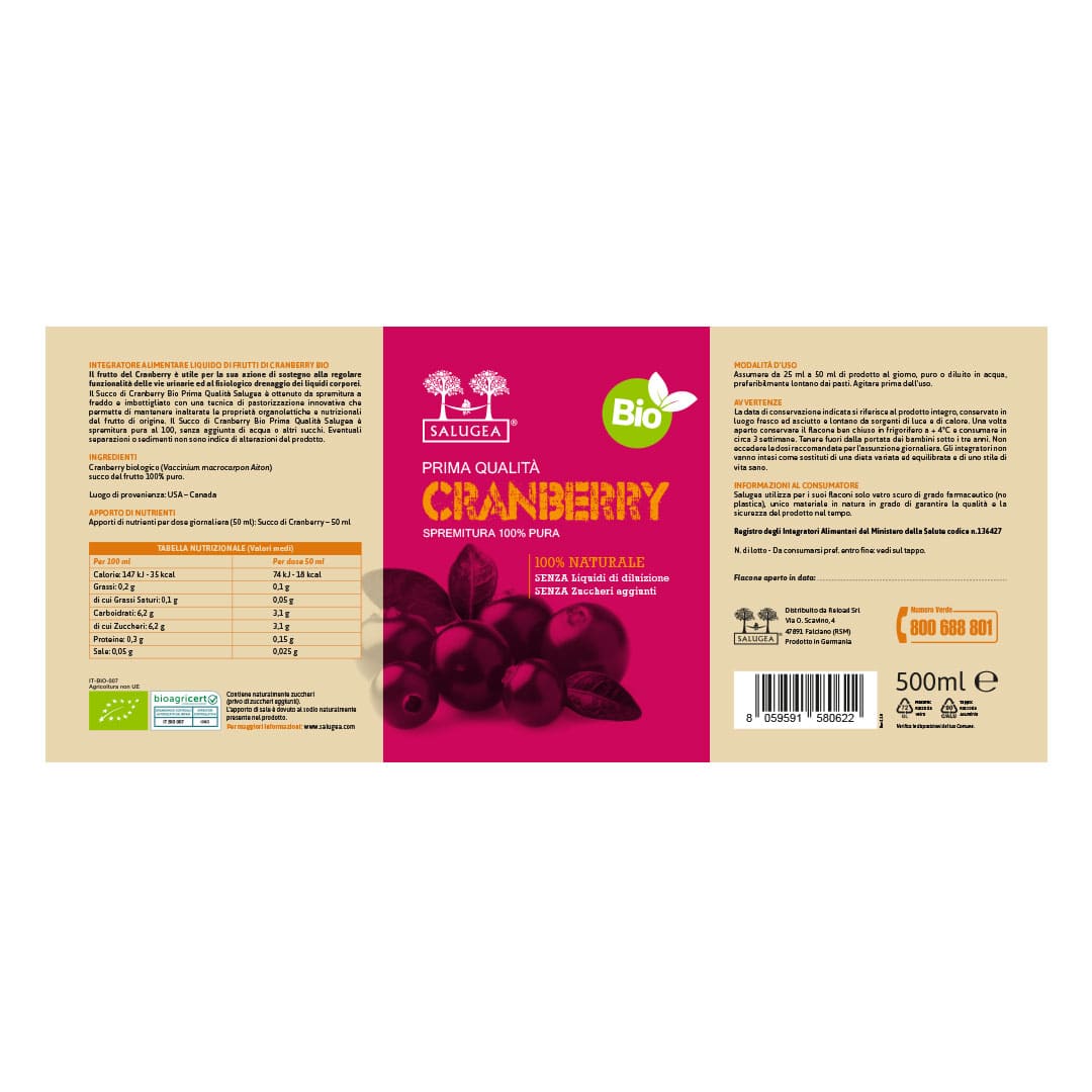 etichetta del succo di cranberry Salugea