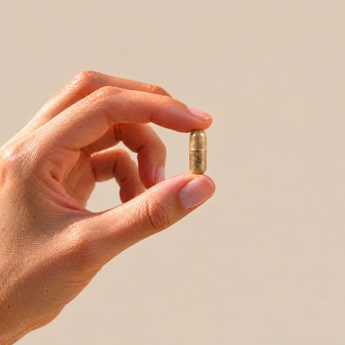 Capsula vegetale di Biosnel Nuova Formula tenuta tra le dita