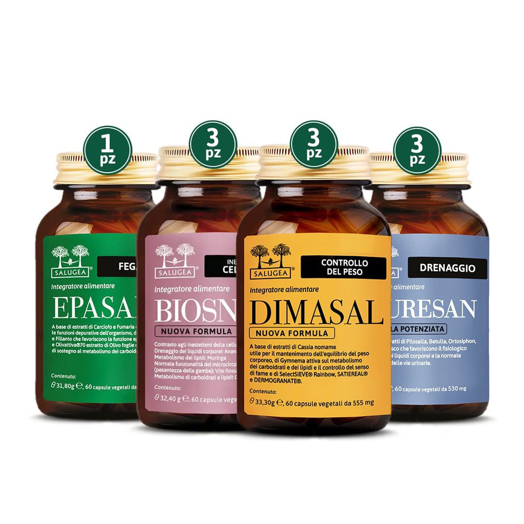 Percorso Peso Forma Donna Intensivo Salugea: 1 Epasal, 3 Biosnel, 3 Dimasal e 3 Diuresan