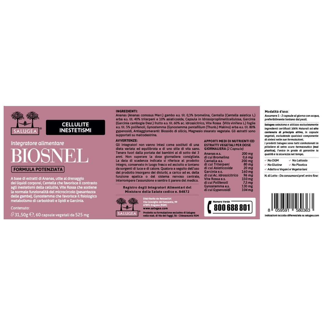 etichetta di Biosnel Formula Potenziata Salugea