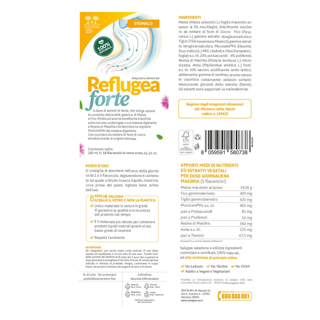 etichetta dell'integratore per lo stomaco Reflugea Forte