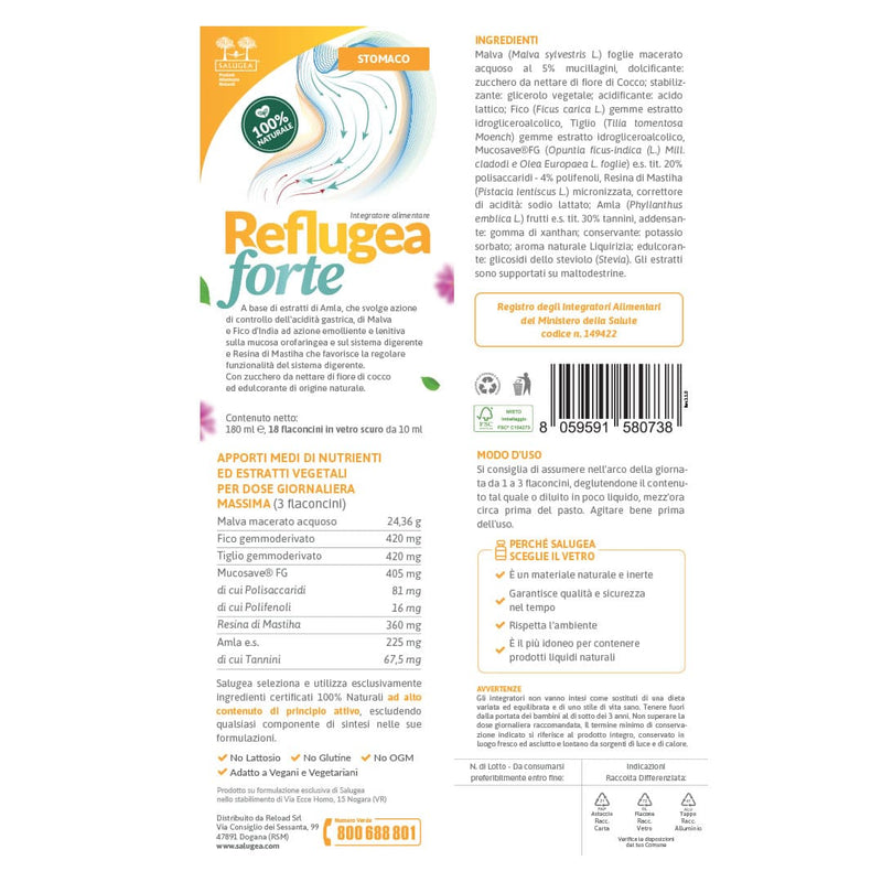 etichetta dell'integratore per lo stomaco Reflugea Forte