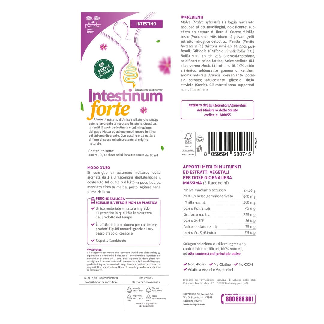 etichetta dell'integratore per l'intestino Intestinum Forte